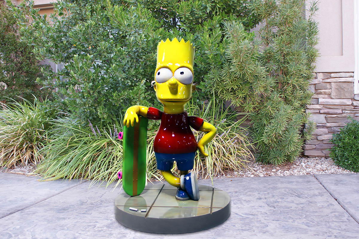 Large 3D character model of bart simpson closeup outside