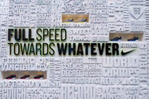 Nike Fullspeed towards whatever 3D logo wall
