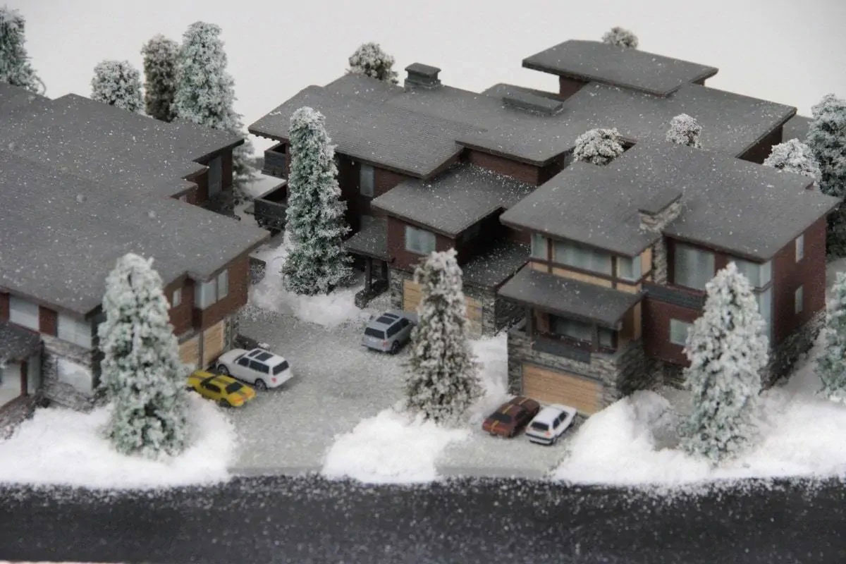 Architectural model with winter landscape