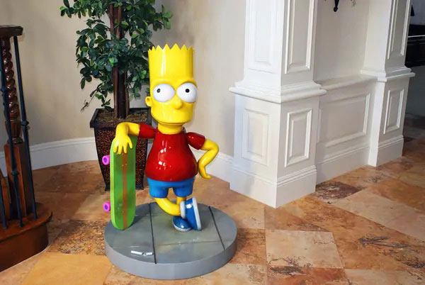 Large 3D character model of bart simpson with skateboard