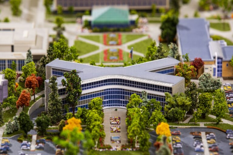 Closeup of the Abraham O. Smoot Administrative Building on the BYU diorama