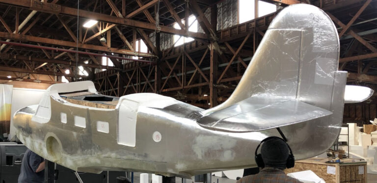 Grumman Goose Seaplane carved foam being prepped for fiberglass