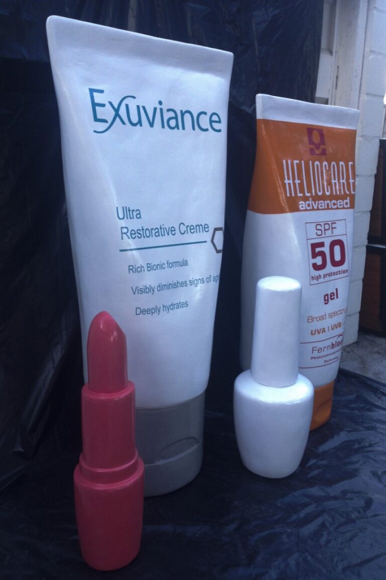 Large sunscreen and beauty product display forms