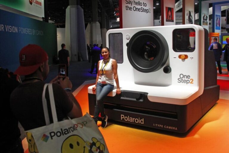 Giant instant camera prop with oversized lens