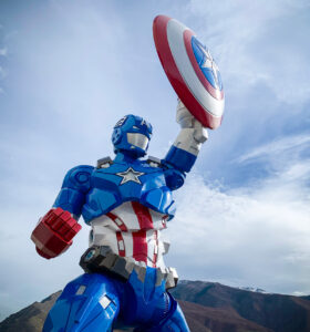 Captain America Ironman 3D Printed Statue against the Sky