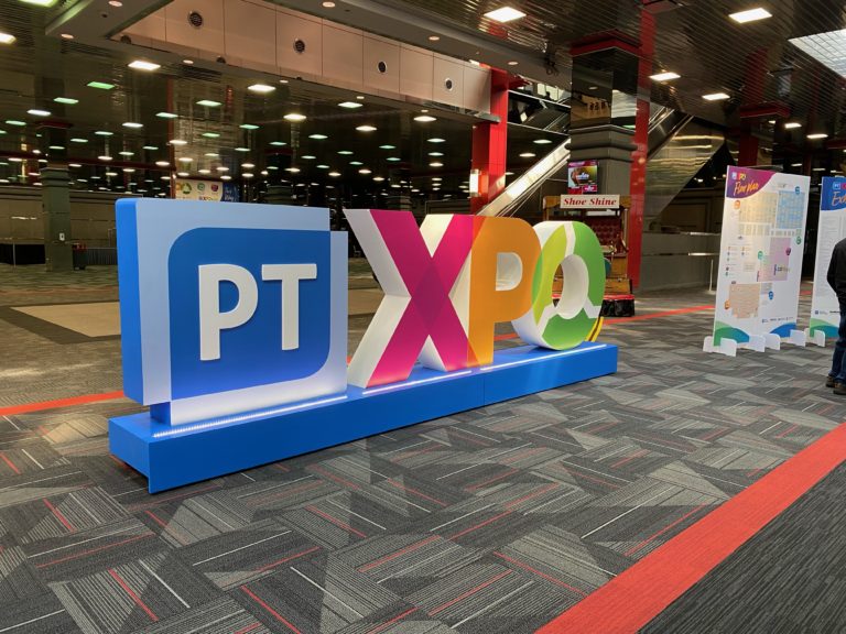 PT XPO Plastics Technology Expo giant 3D logo sign fabricated for the 2022 event in Rosemont, Illinois.
