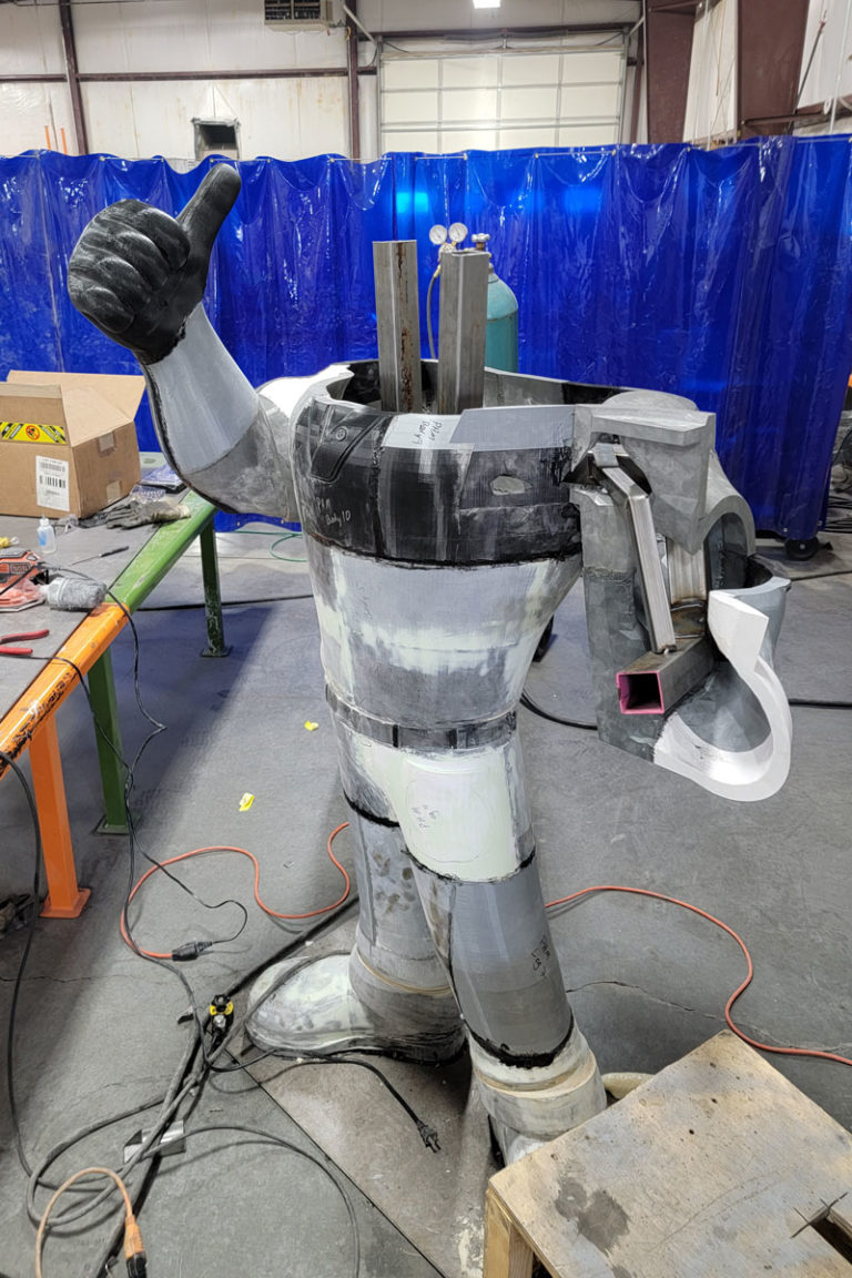 Pothole Man 3D Character Mascot Statue Mid-Assembly