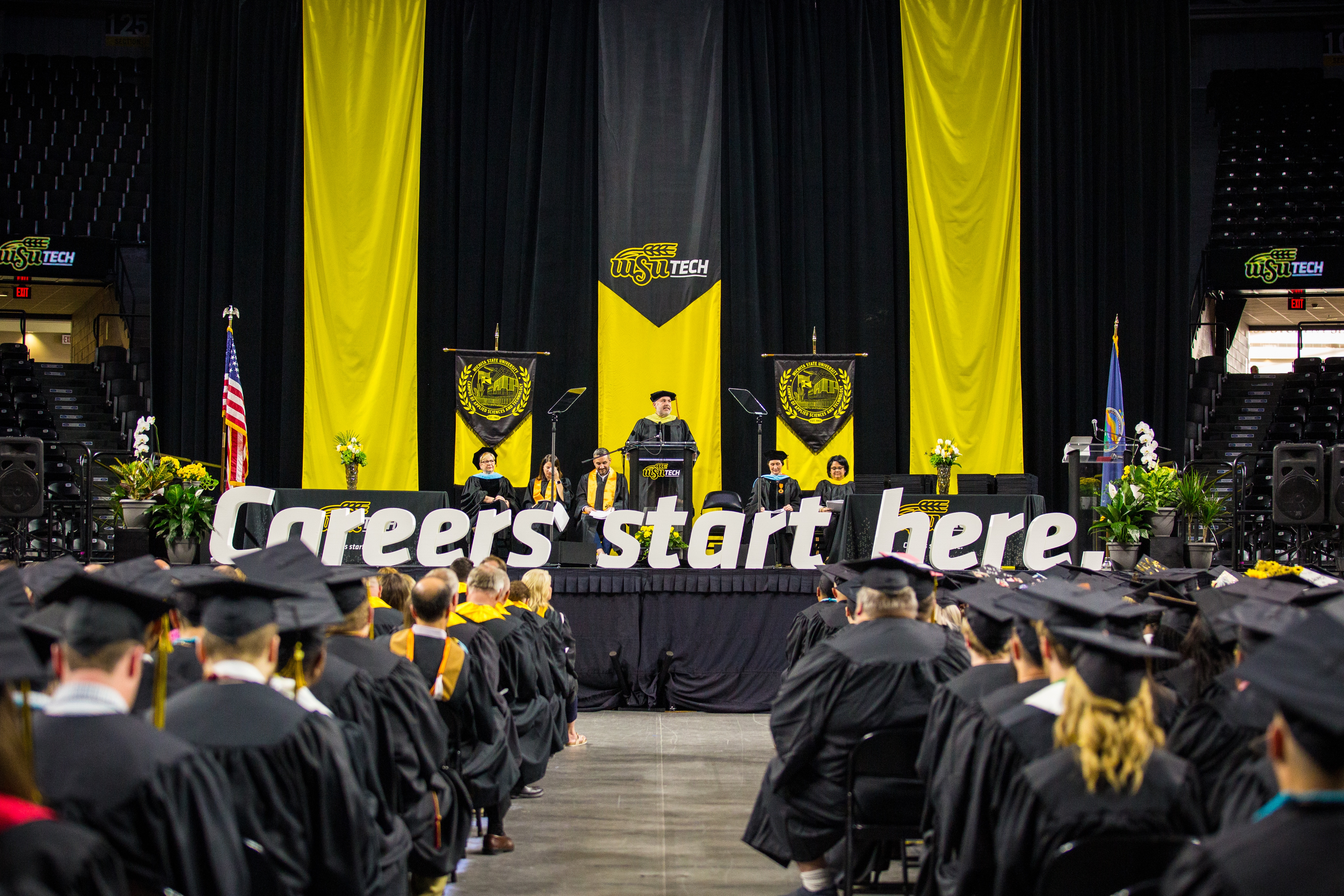 'Careers start here' message large foam letters for graduation stage
