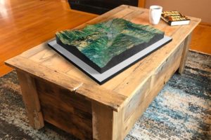 3D topography raised-relief ready-made satellite map on coffee table