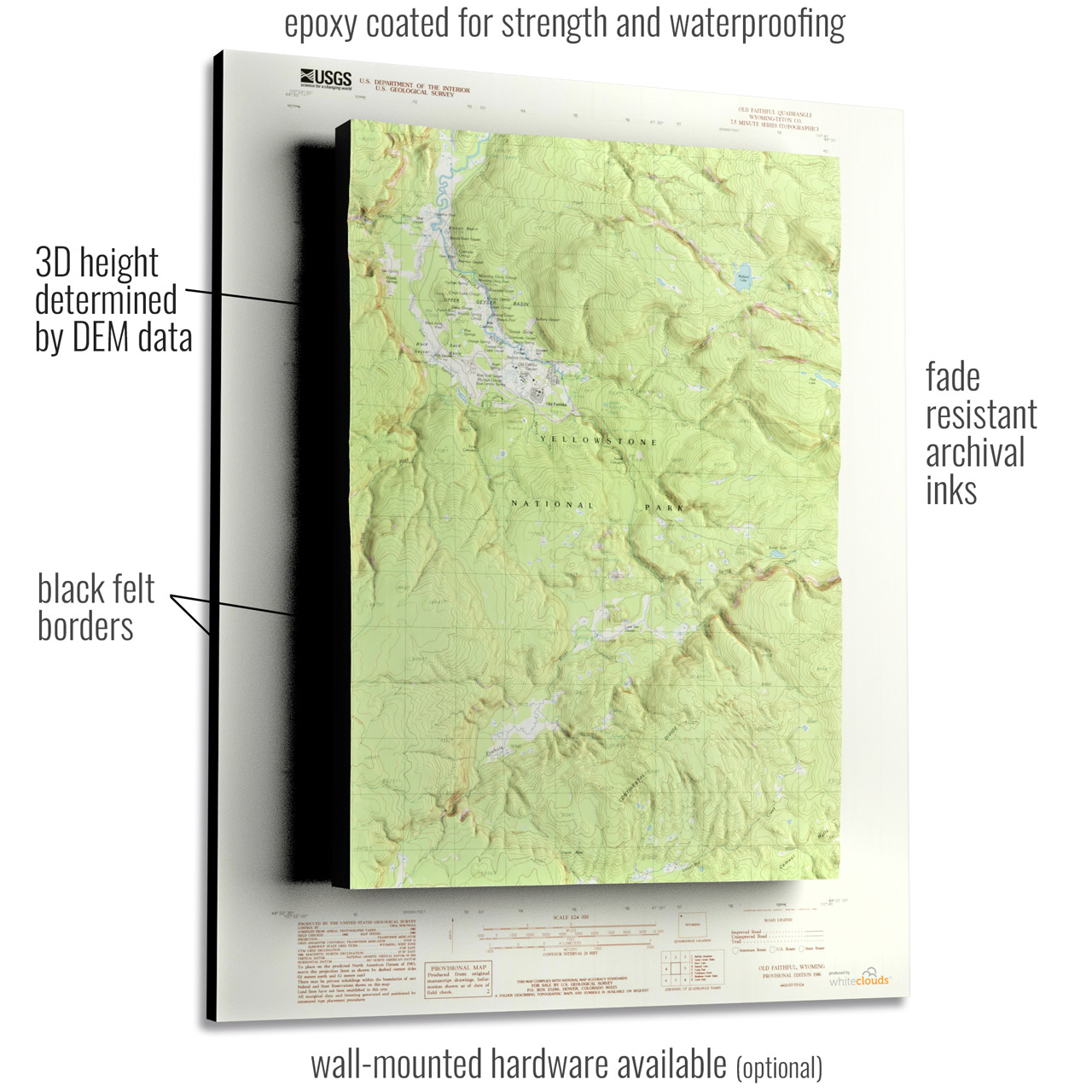 Yellowstone Old Faithful 3D USGS 1986 Map