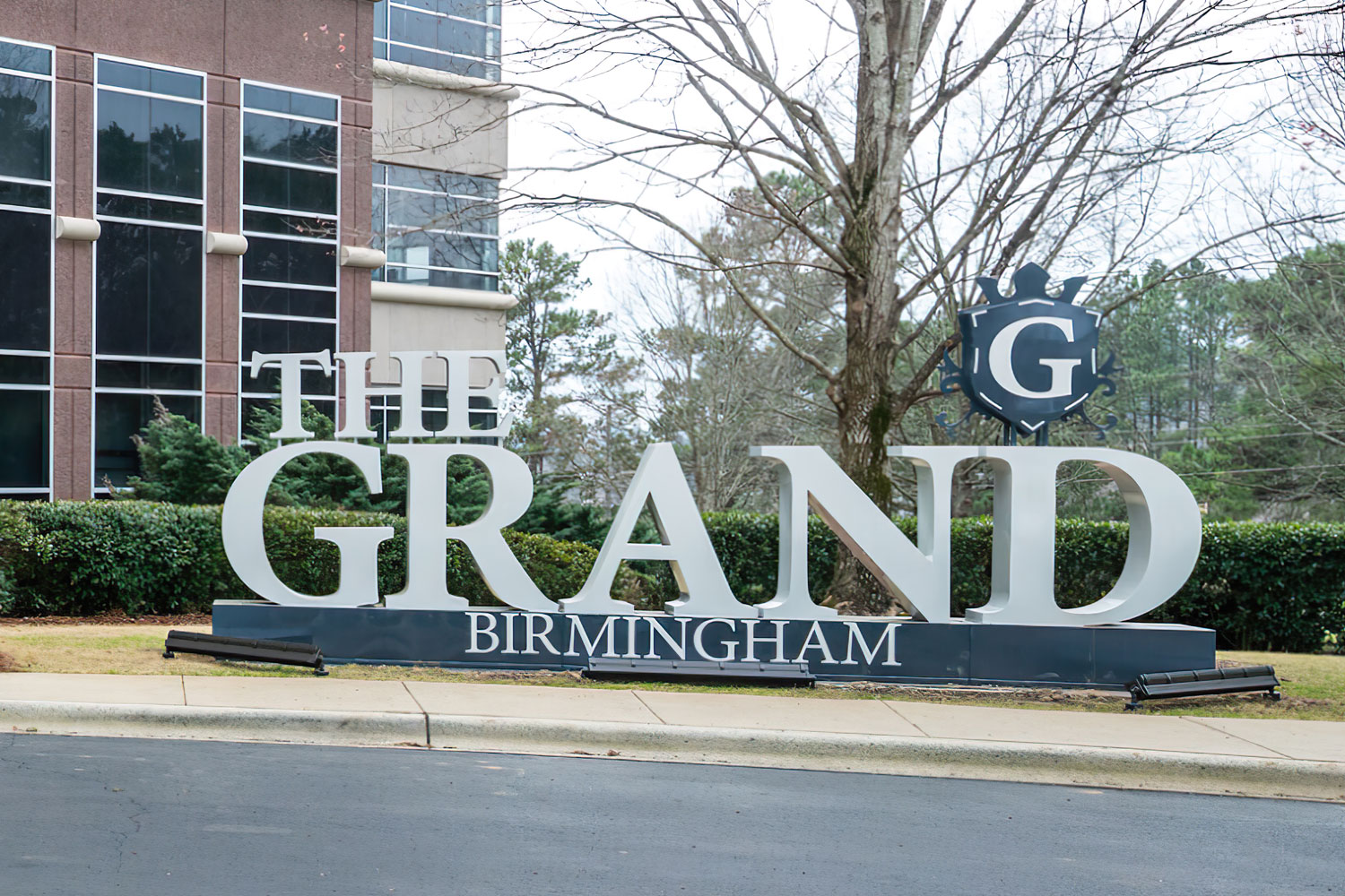 'The Grand' Metal Letter Outside Campus Display
