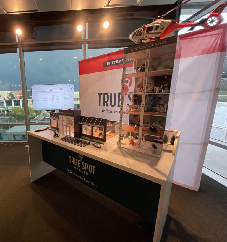 Full table-top architectural cutaway display model of a new innovative multi-floor hospital building for TrueSpot.