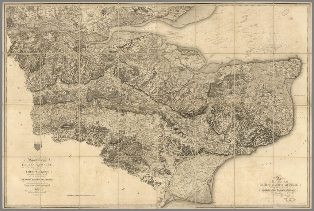 County of Kent-First Ordnance 1801 Topography Map with Contour Lines