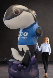Giant Orca whale company mascot foam statue for Orca Security
