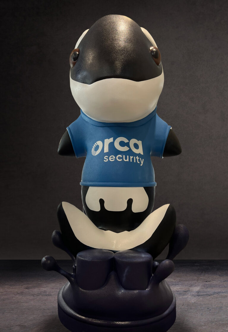Giant Orca whale company mascot foam statue front view