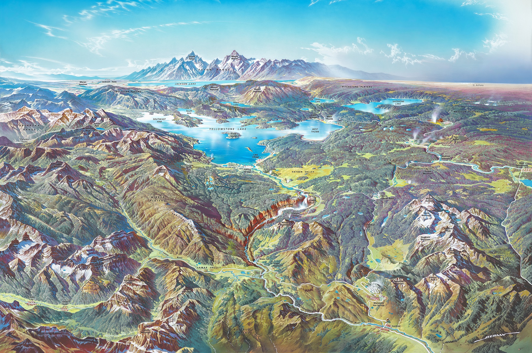 Yellowstone-Artistic-Painted Maps-1