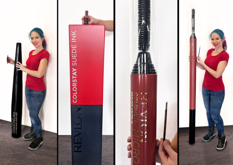 Revlon ColorStay product replicas 3D giant props fabricated for Walmart parking lot pop-up events promoting the ColorStay Getaway campaign.