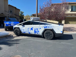 Giant Paint roller prop on Cybertruck work truck