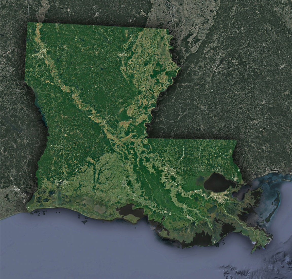 Satellite Map of Louisiana - WhiteClouds
