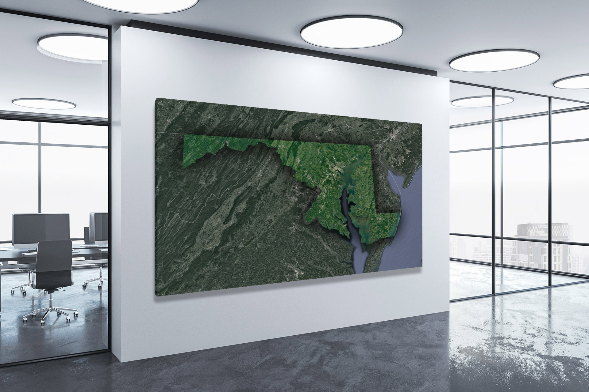 Satellite Wall Map of Maryland