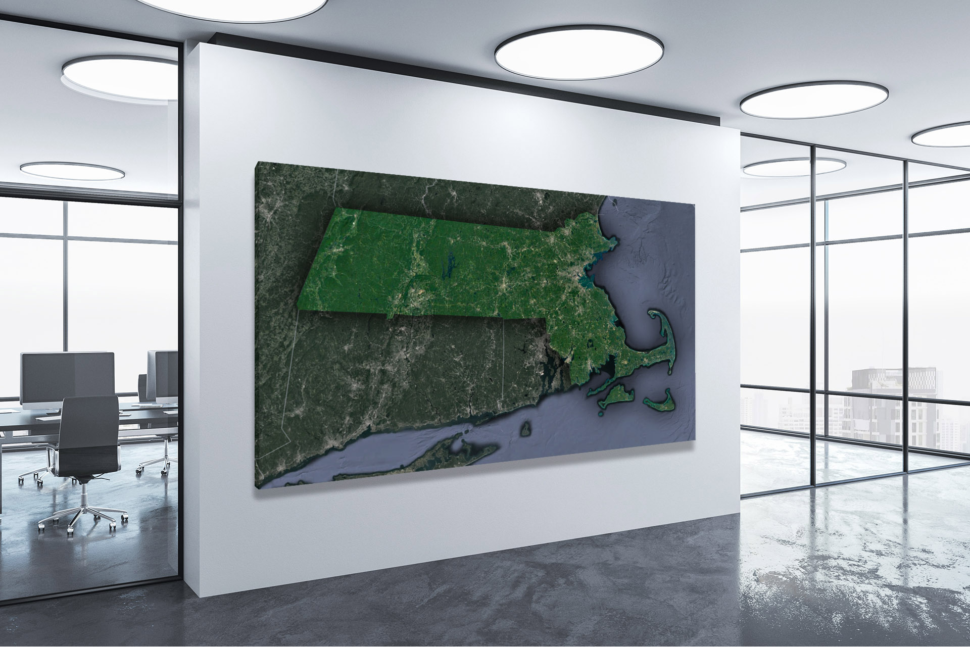 Satellite Wall Map of Massachusetts