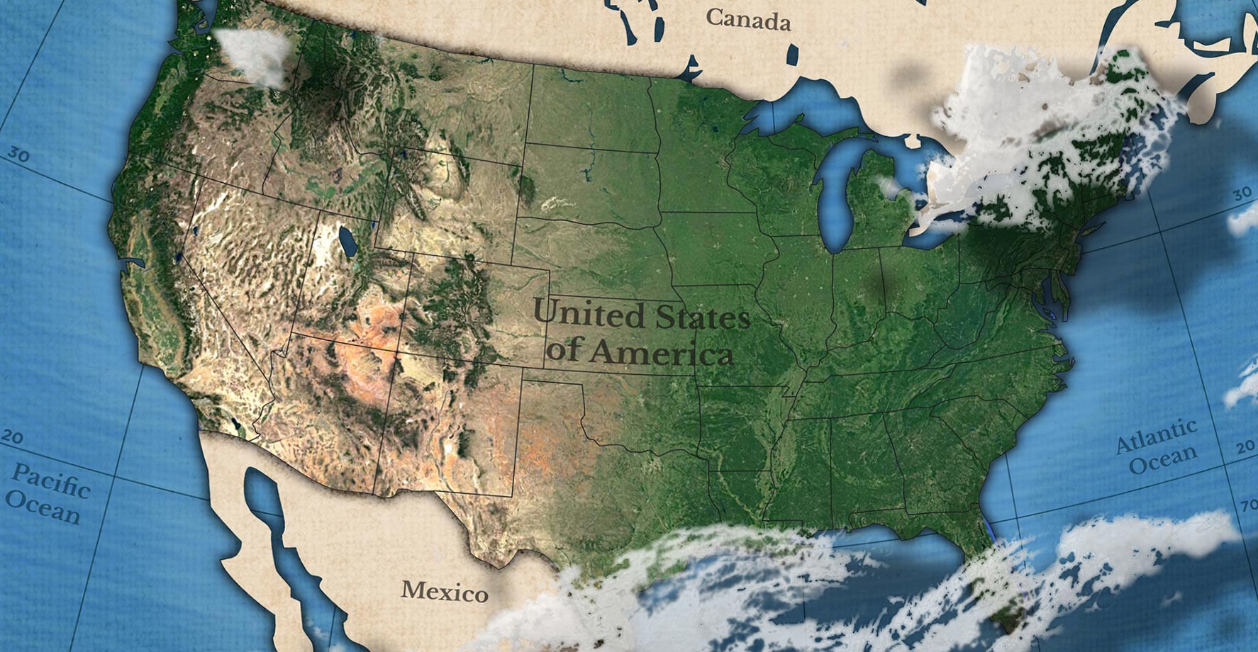 Satellite Map of USA-Contiguous 48 with Clouds