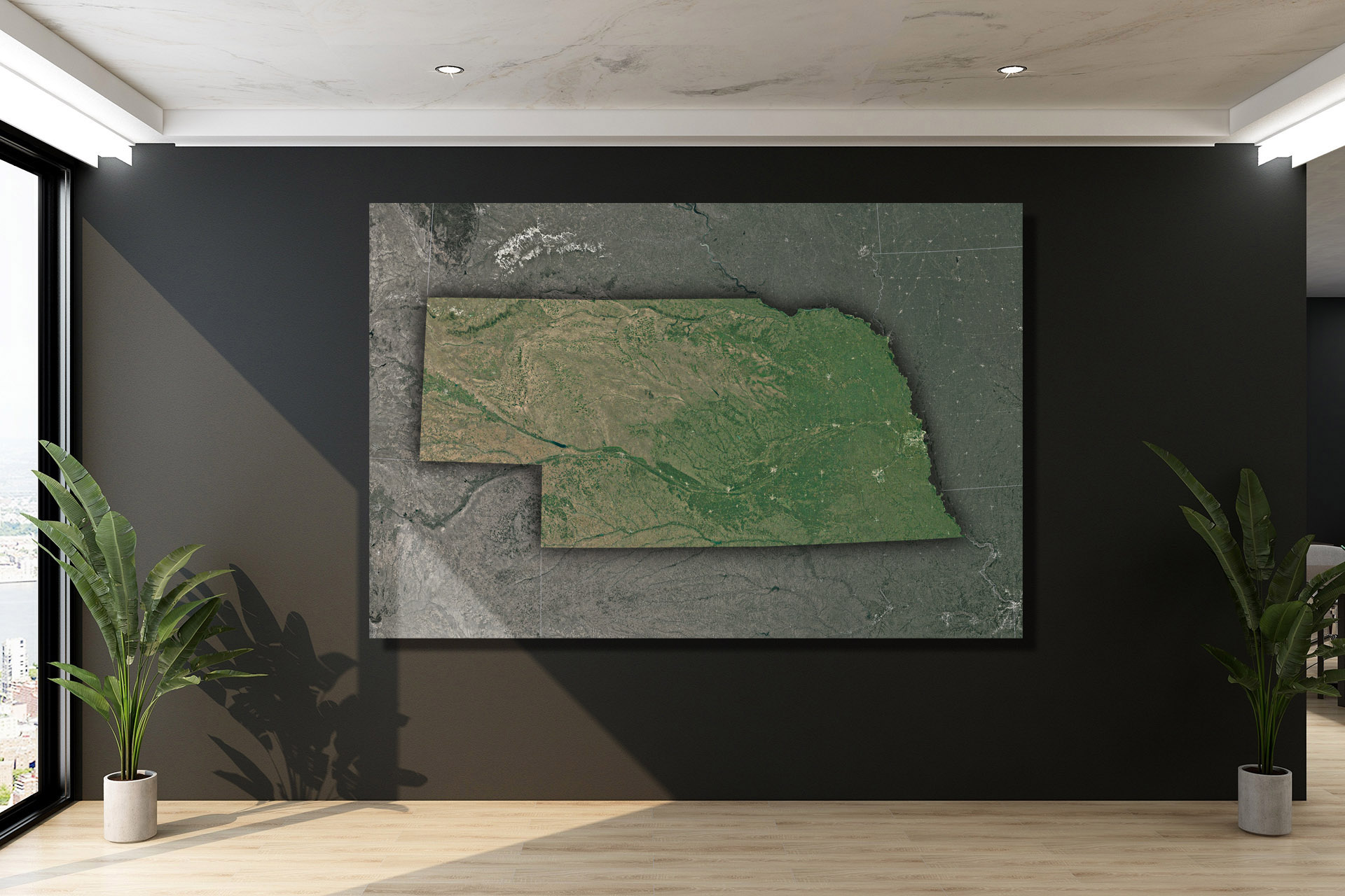Satellite Wall Map of Nebraska