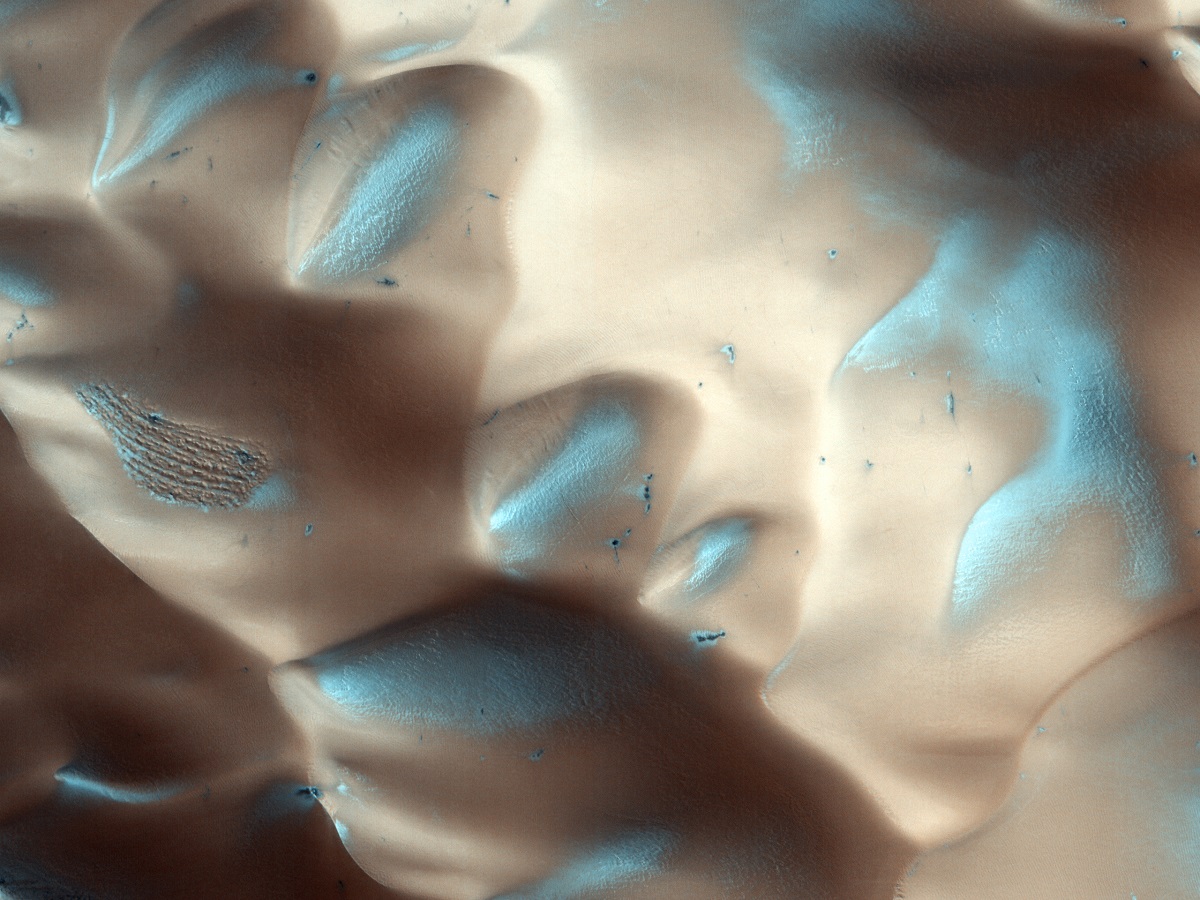 Frost Covered Dunes in a Crater