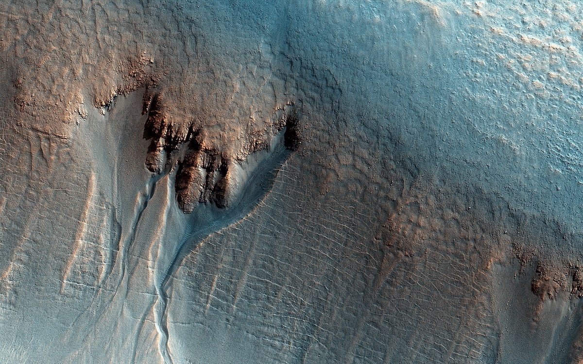 Gullies on the Wall of an Unnamed Crater in Utopia Planitia