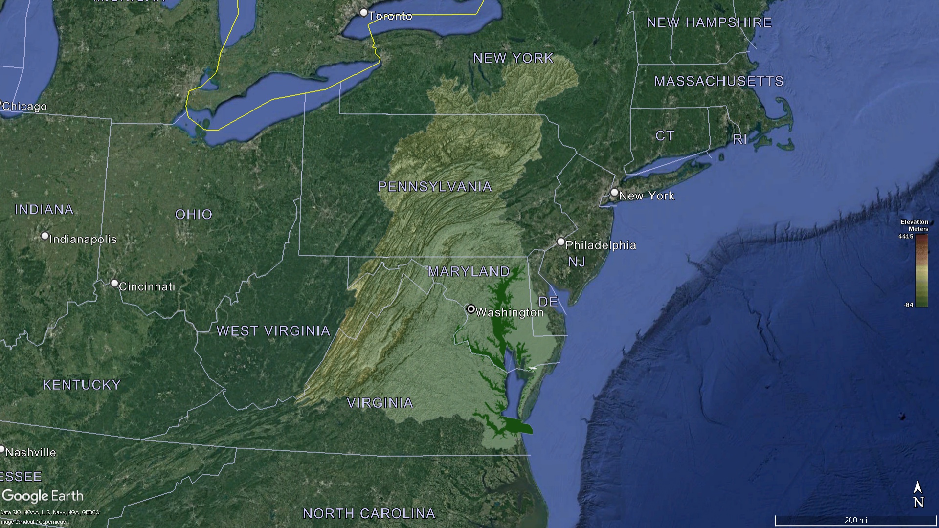 Chesapeake Bay Watershed Elevation