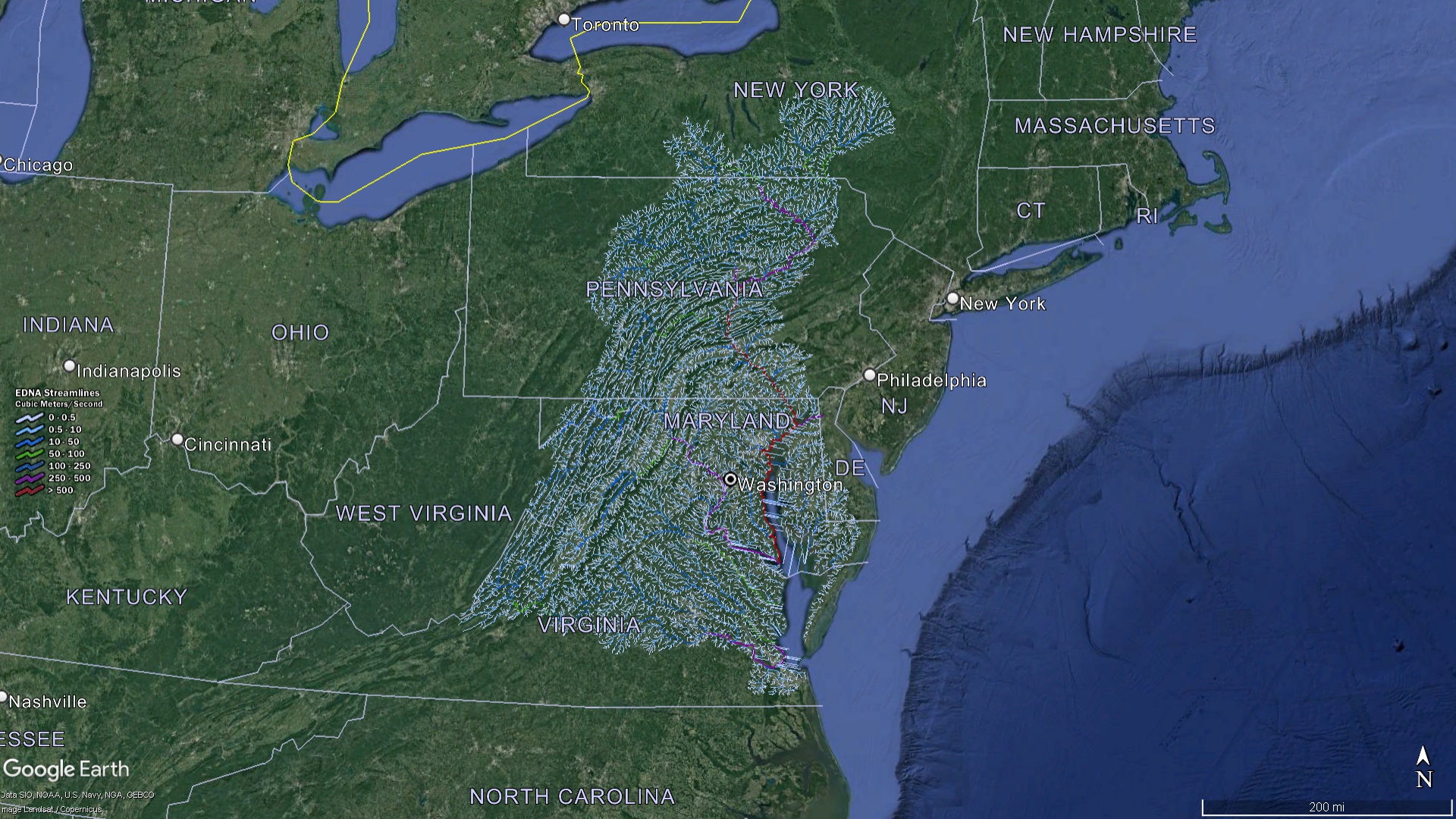 Chesapeake Bay Watershed with Streams