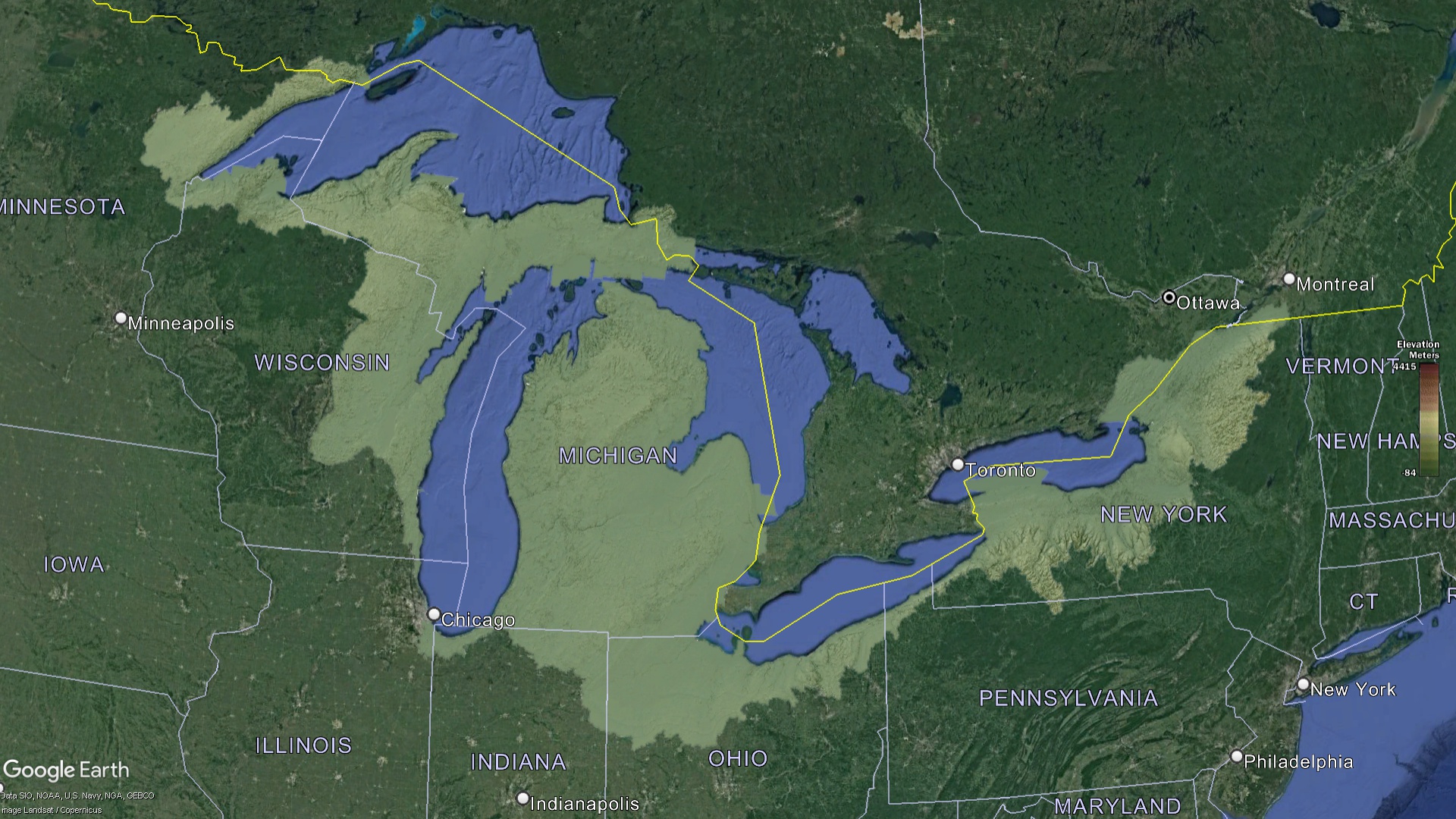 Great Lakes Watershed Elevation