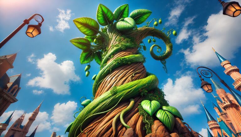 Tall storybook beanstalk concept with layered leaves