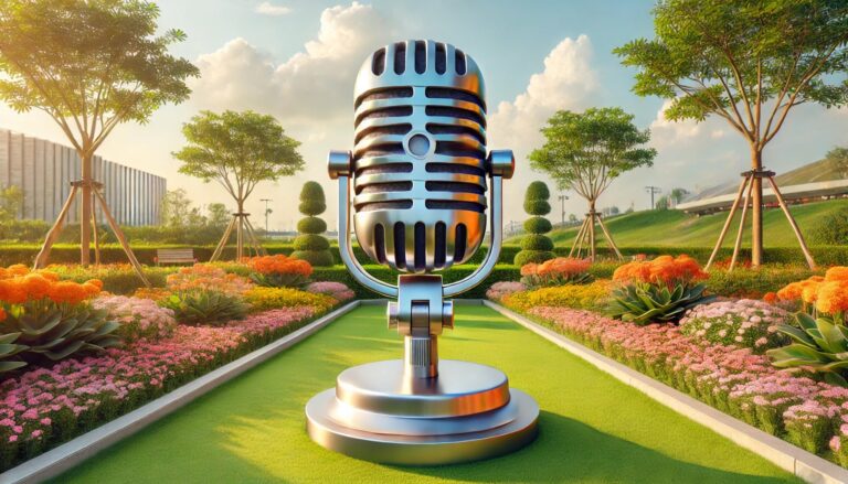 Oversized microphone prop concept for a media event