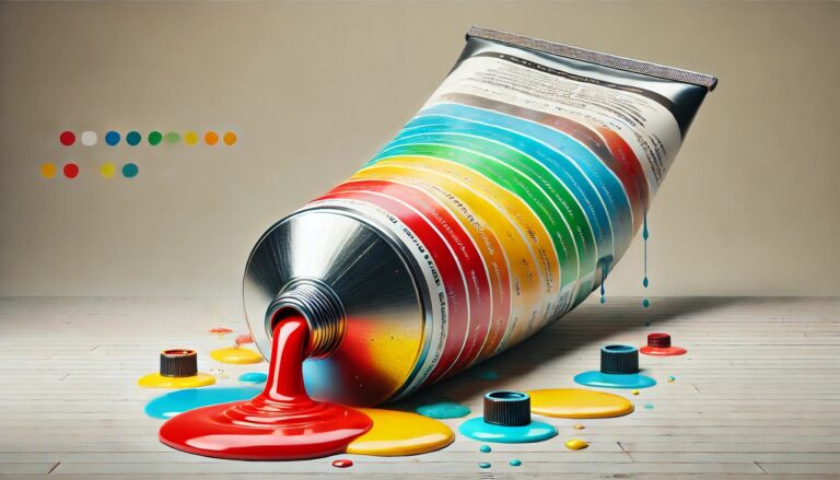 Oversized paint tube display concept with colorful art scenery