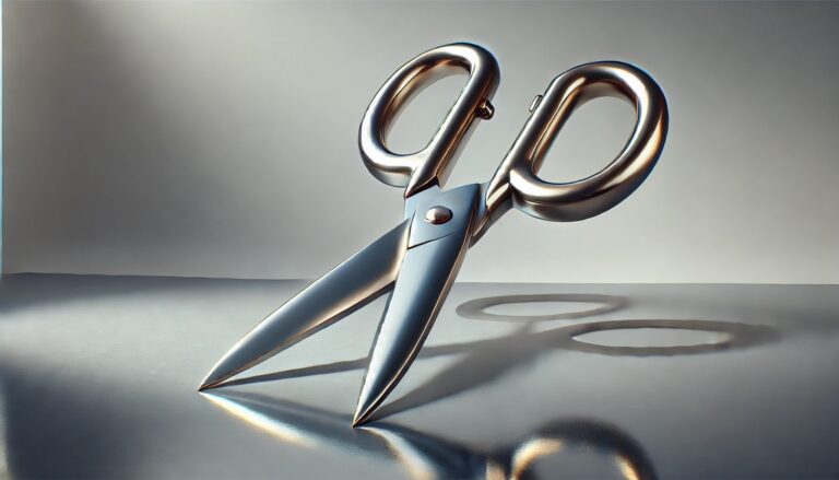 Oversized scissors display concept in a guest-facing setting