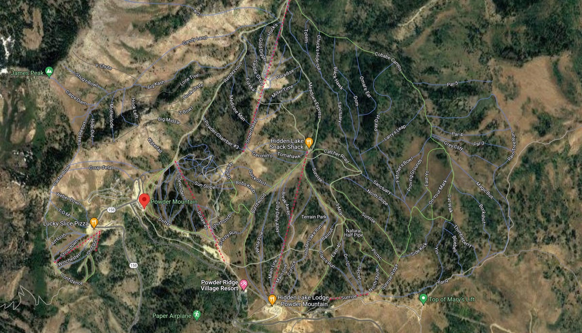 Powder Mountain Map - Google Maps Satellite Style