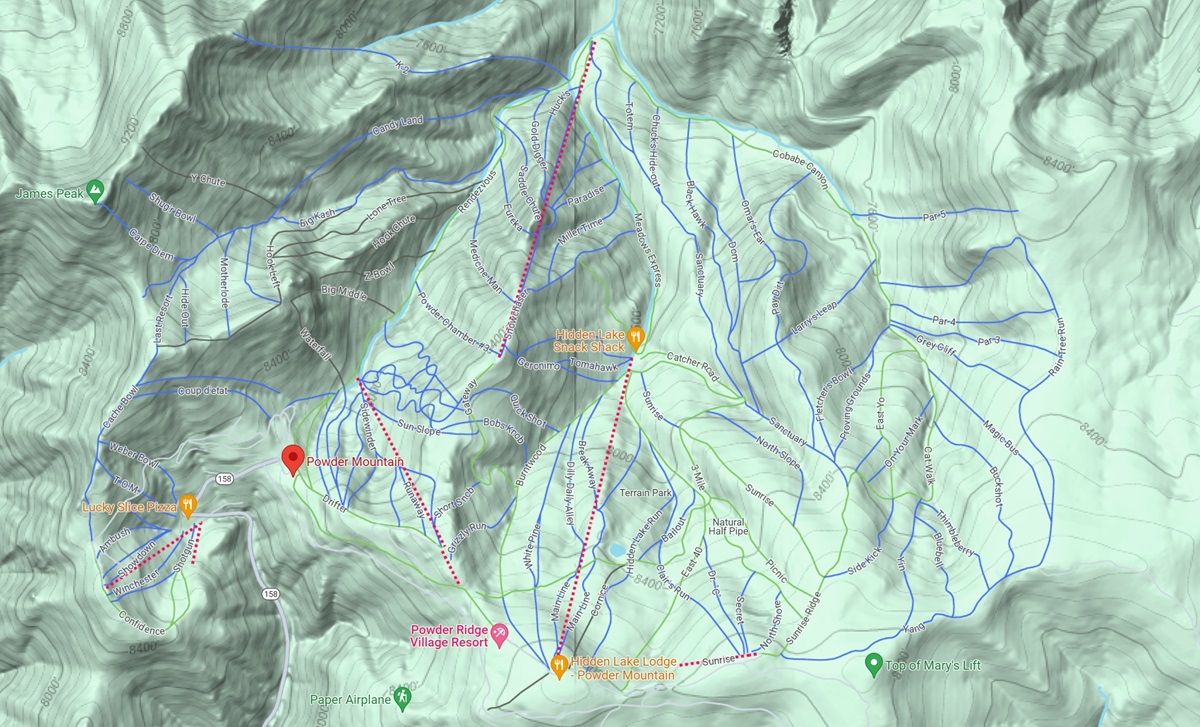 Powder Mountain Map - Google Maps Terrain Style
