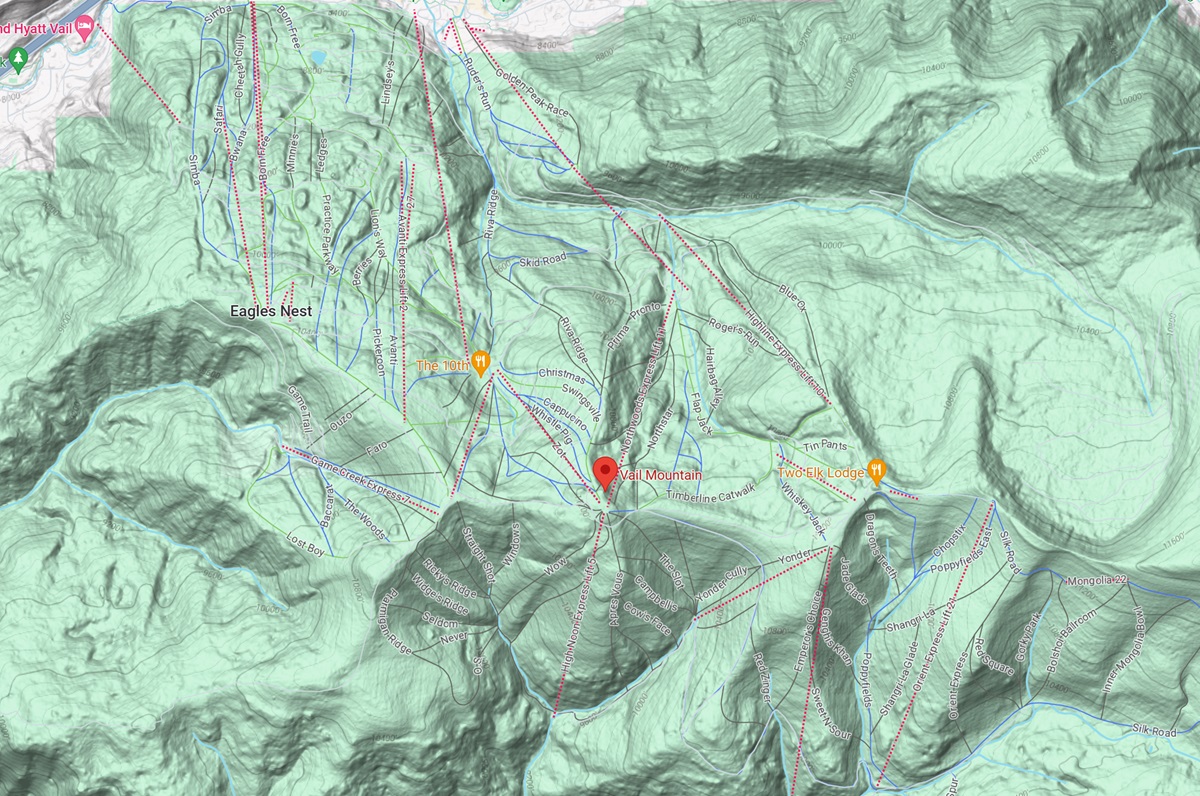 Vail Mountain - Google Maps Terrain Style