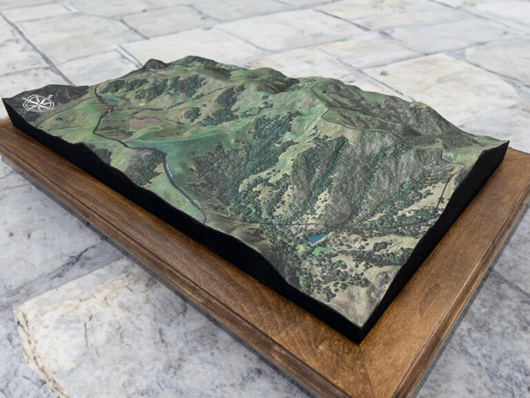 Tabletop 3D topographical map created for Stubb's Vineyard, designed as a tasting room display for a vineyard and winery setting.