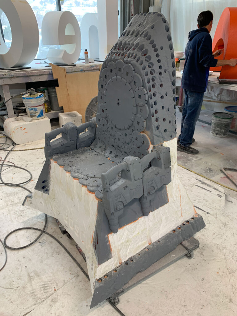 In-production photo of the Bosch throne