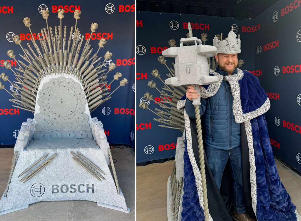 Bosch Power Tools custom Throne, Cape, Crown, and Scepter for the World of Concrete 2024 expo