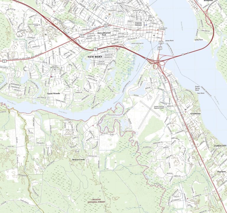 3D Topographic Map of North Carolina-New Bern