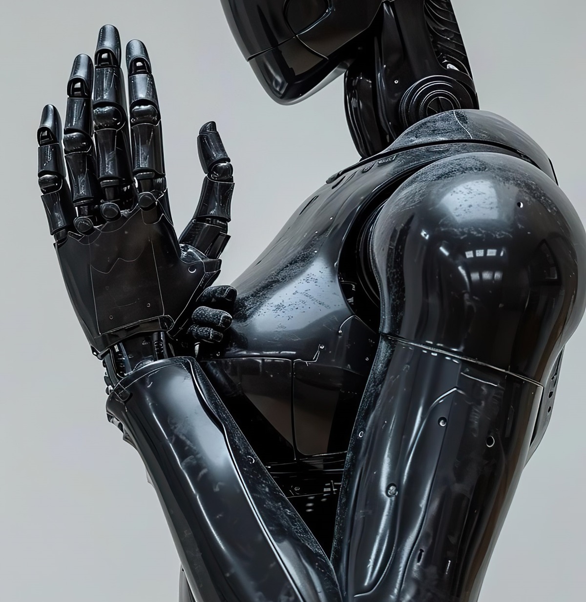Concept of an oversized futuristic prosthetic arm display