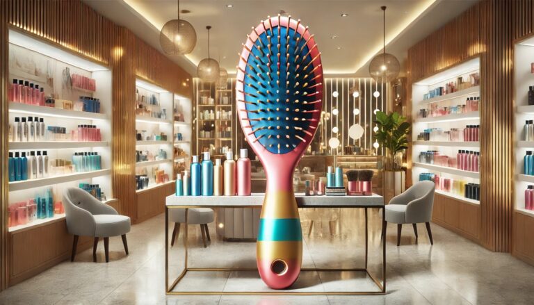 Oversized hairbrush display concept with long handle