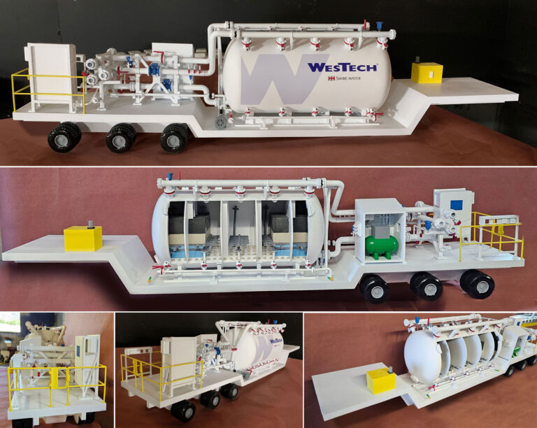 Custom mobile Sanitation Trailers Industrial Scaled-Down Models fabricated for project-specific display use.