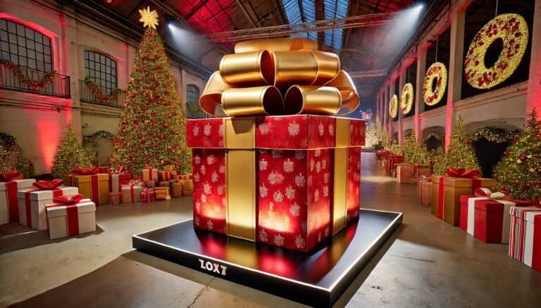Oversized wrapped present display concept with large bow