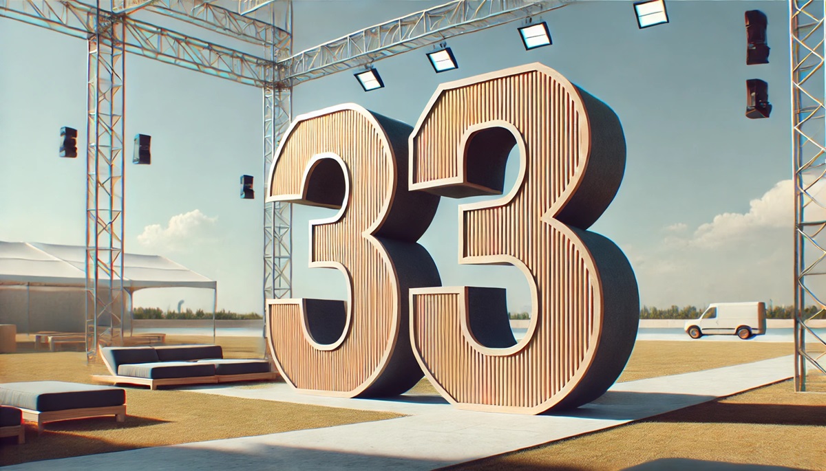 Concept of a giant number 33 prop on a stage