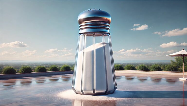 Oversized salt shaker display concept with people nearby