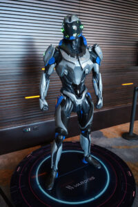 Varonis six-foot LED-lit 3D-printed mascot statue.